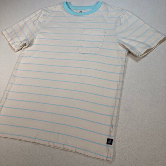 Roark T Shirt Men's S Off-White Blue 100% Cotton Stripe Pocket Logo - Picture 5 of 11